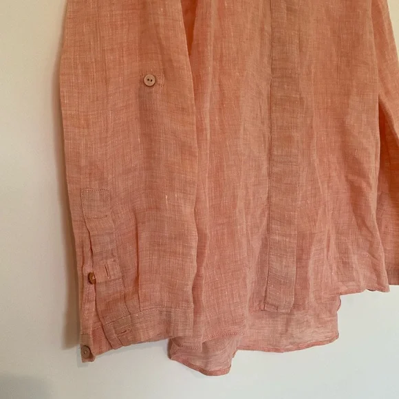 Nic + Zoe 100% Linen Button Down XS Peach Casual Spring Effortless Natural Fiber - Picture 2 of 6